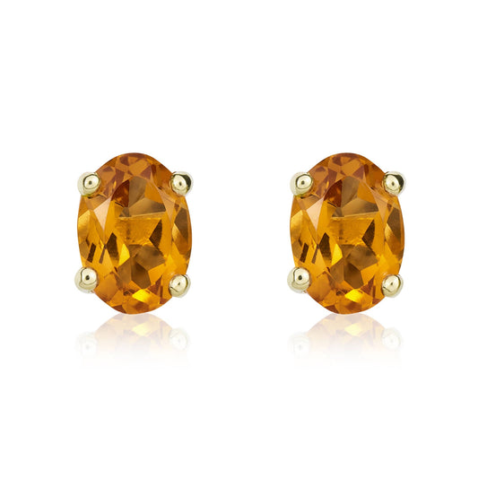 9ct Yellow Gold Oval Natural Citrine Claw Stud Earrings — 7x5mm