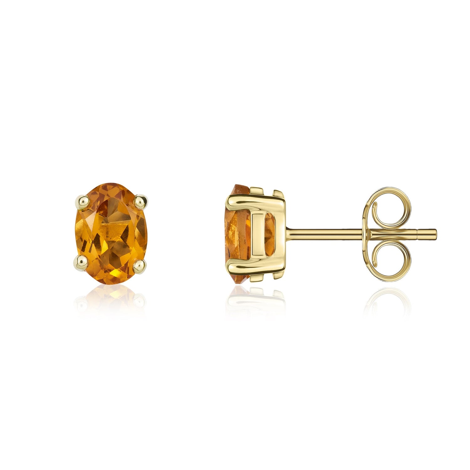 9ct Yellow Gold Oval Natural Citrine Claw Stud Earrings — 7x5mm