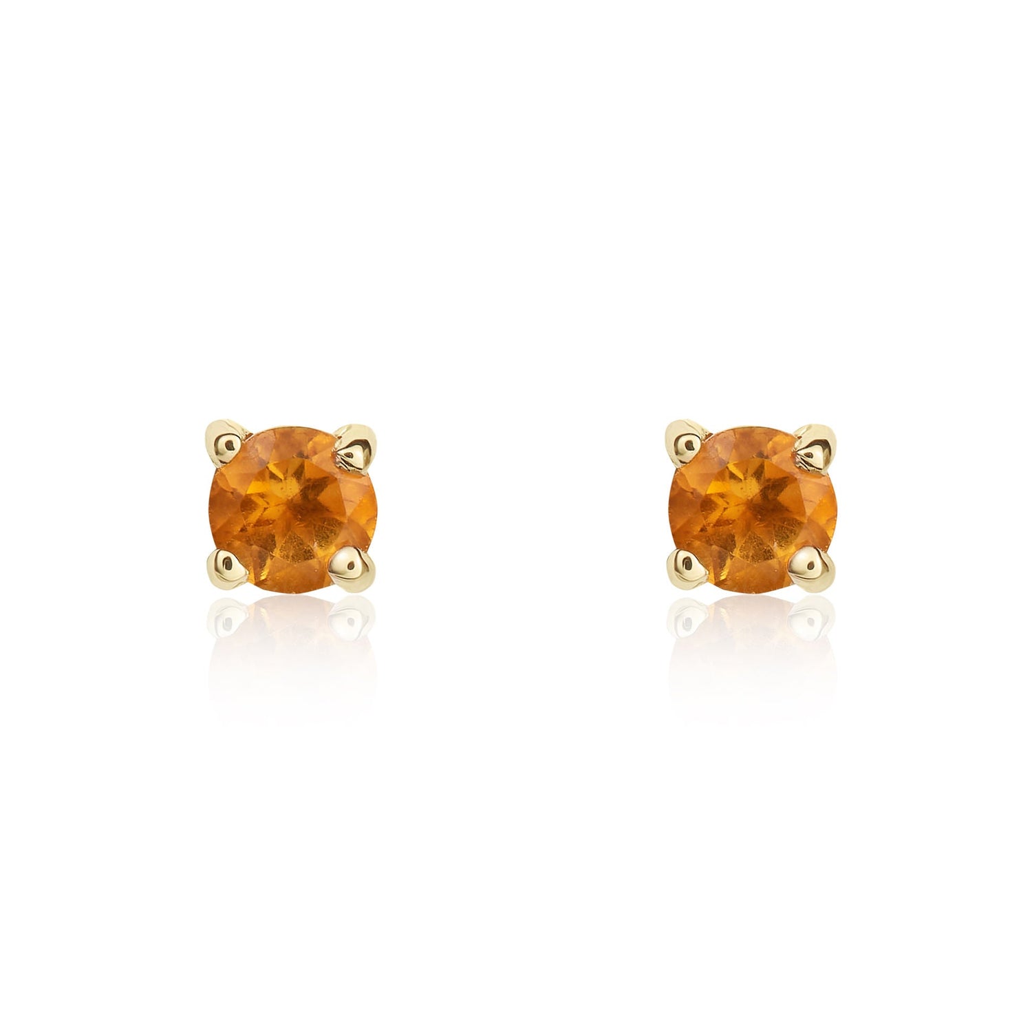 9ct Yellow Gold Round Natural Citrine Claw Set Stud Earrings — 3mm