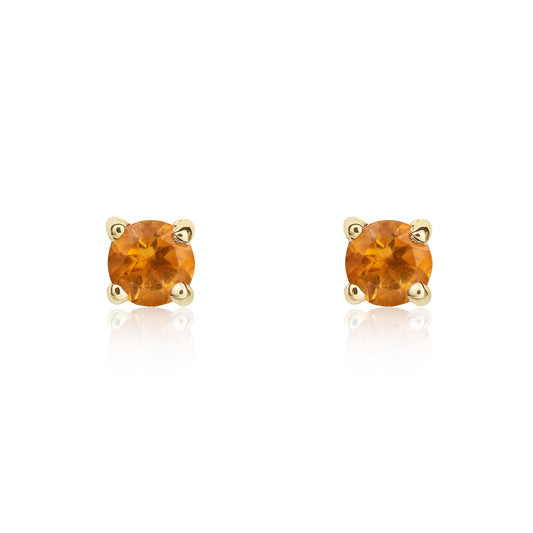 9ct Yellow Gold Round Natural Citrine Claw Set Stud Earrings — 3mm