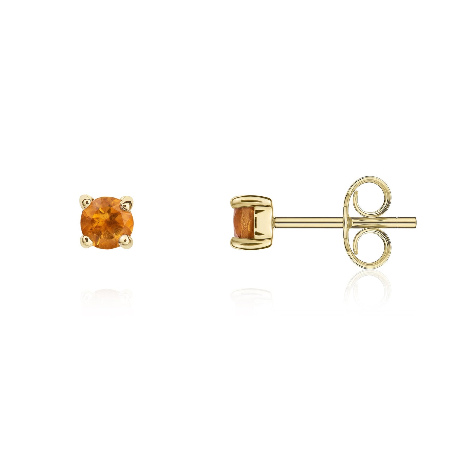 9ct Yellow Gold Round Natural Citrine Claw Set Stud Earrings — 3mm