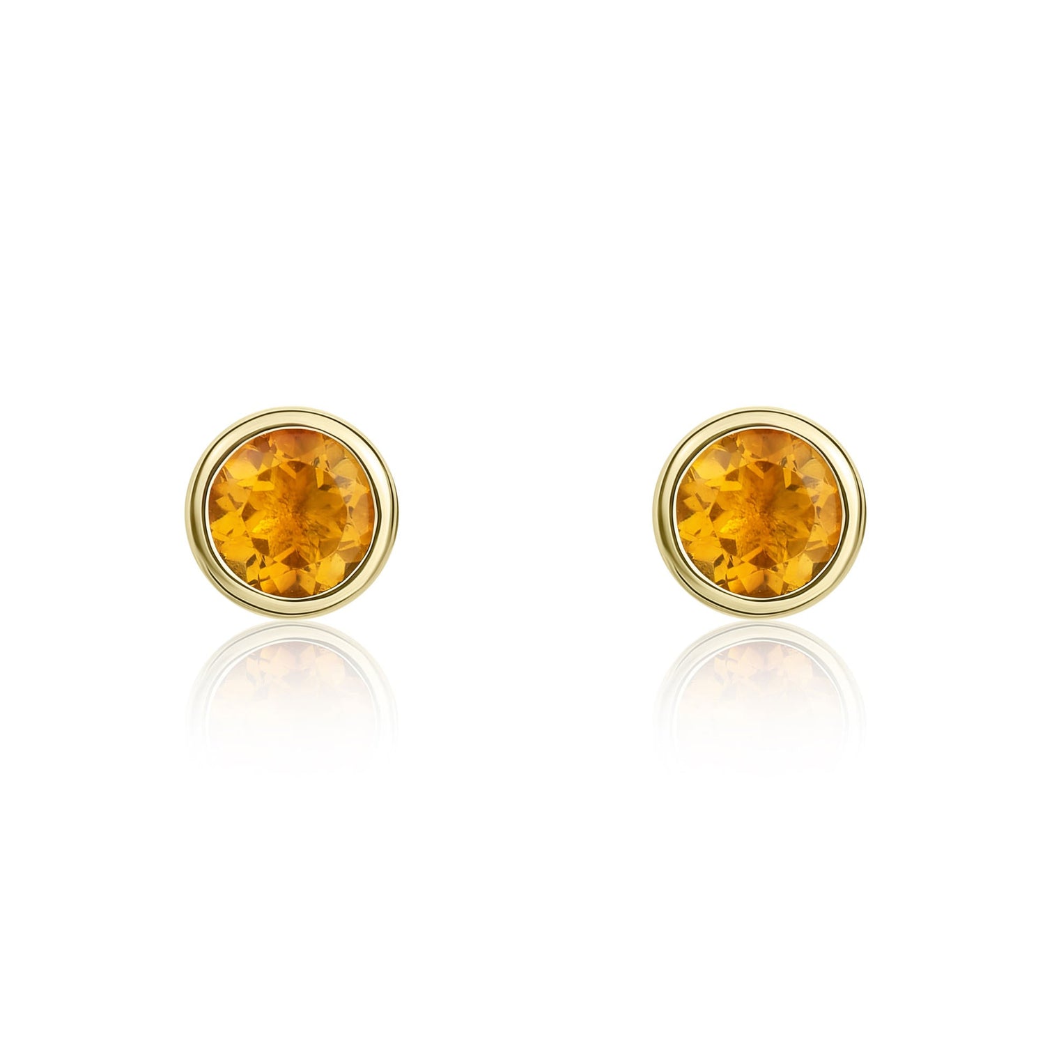9ct Yellow Gold Round Natural Citrine Rubover Stud Earrings — 3mm