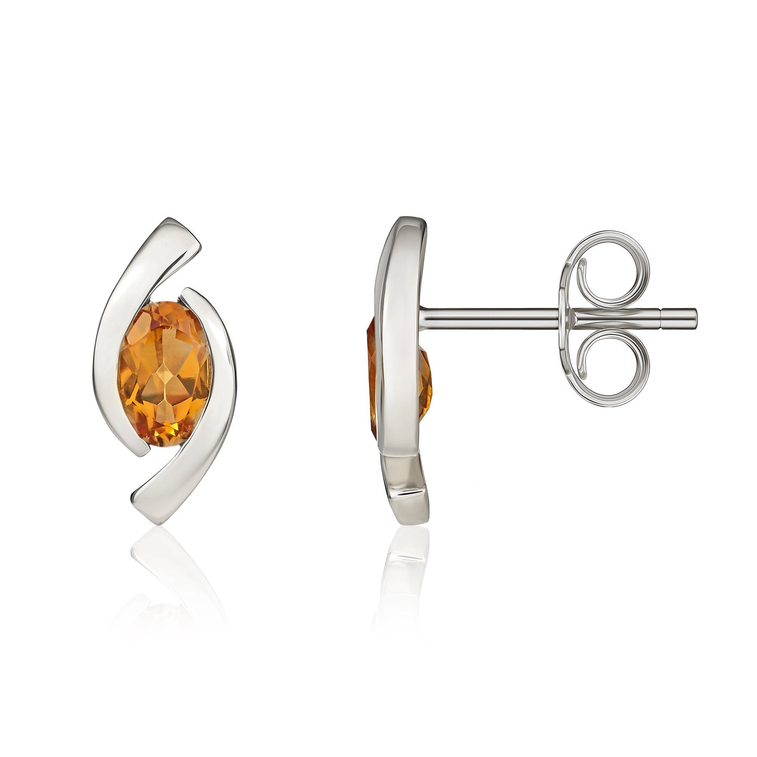 9ct White Gold Oval Natural Citrine Twist Stud Earrings — 6x4mm
