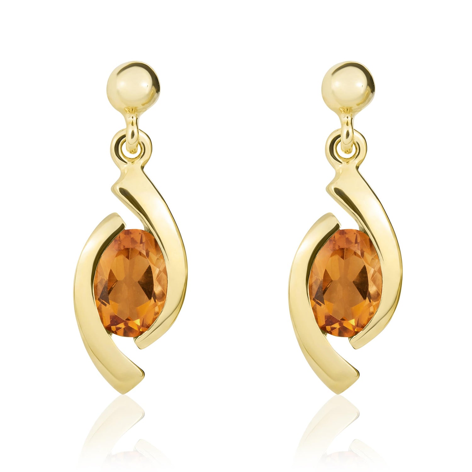 9ct Yellow Gold Oval Natural Citrine 'Eye' Drop Earrings — 6x4mm