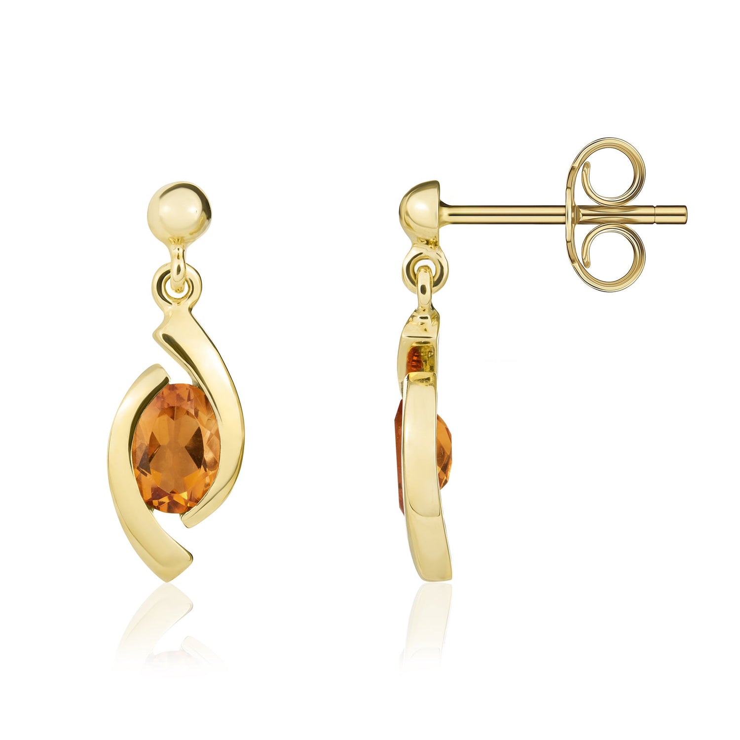 9ct Yellow Gold Oval Natural Citrine 'Eye' Drop Earrings — 6x4mm