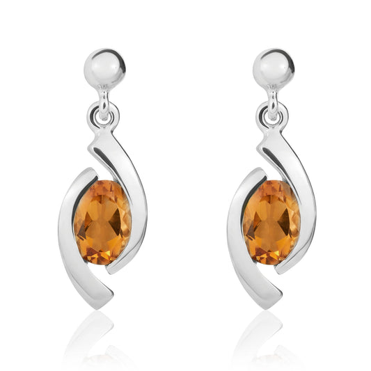 9ct Yellow Gold Oval Natural Citrine Eye Drop Earrings with Bead Top — 6x4mm