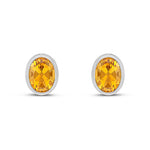 9ct White Gold Oval Natural Citrine Rubover Stud Earrings — 9x7mm