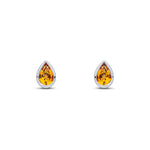 9ct White Gold Pear Shaped Natural Citrine Rubover Stud Earrings — 6x4mm