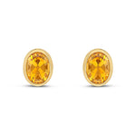 9ct Yellow Gold Oval Natural Citrine Rubover Stud Earrings — 9x7mm