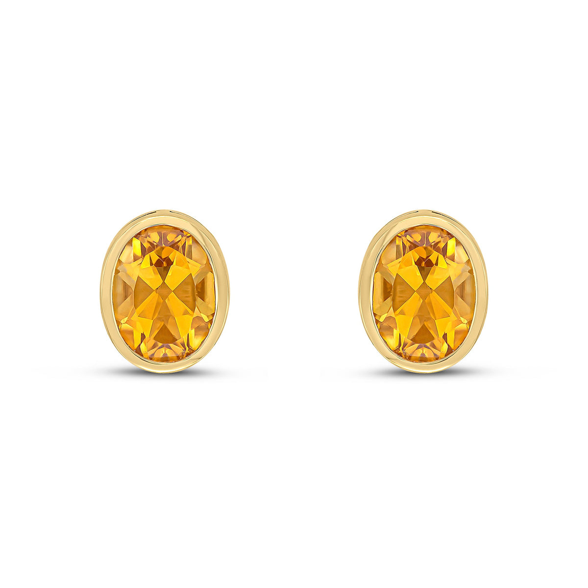 9ct Yellow Gold Oval Natural Citrine Rubover Stud Earrings — 9x7mm