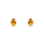 9ct Yellow Gold Pear Shaped Natural Citrine Rubover Stud Earrings — 6x4mm