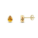 9ct Yellow Gold Pear Shaped Natural Citrine Rubover Stud Earrings — 6x4mm