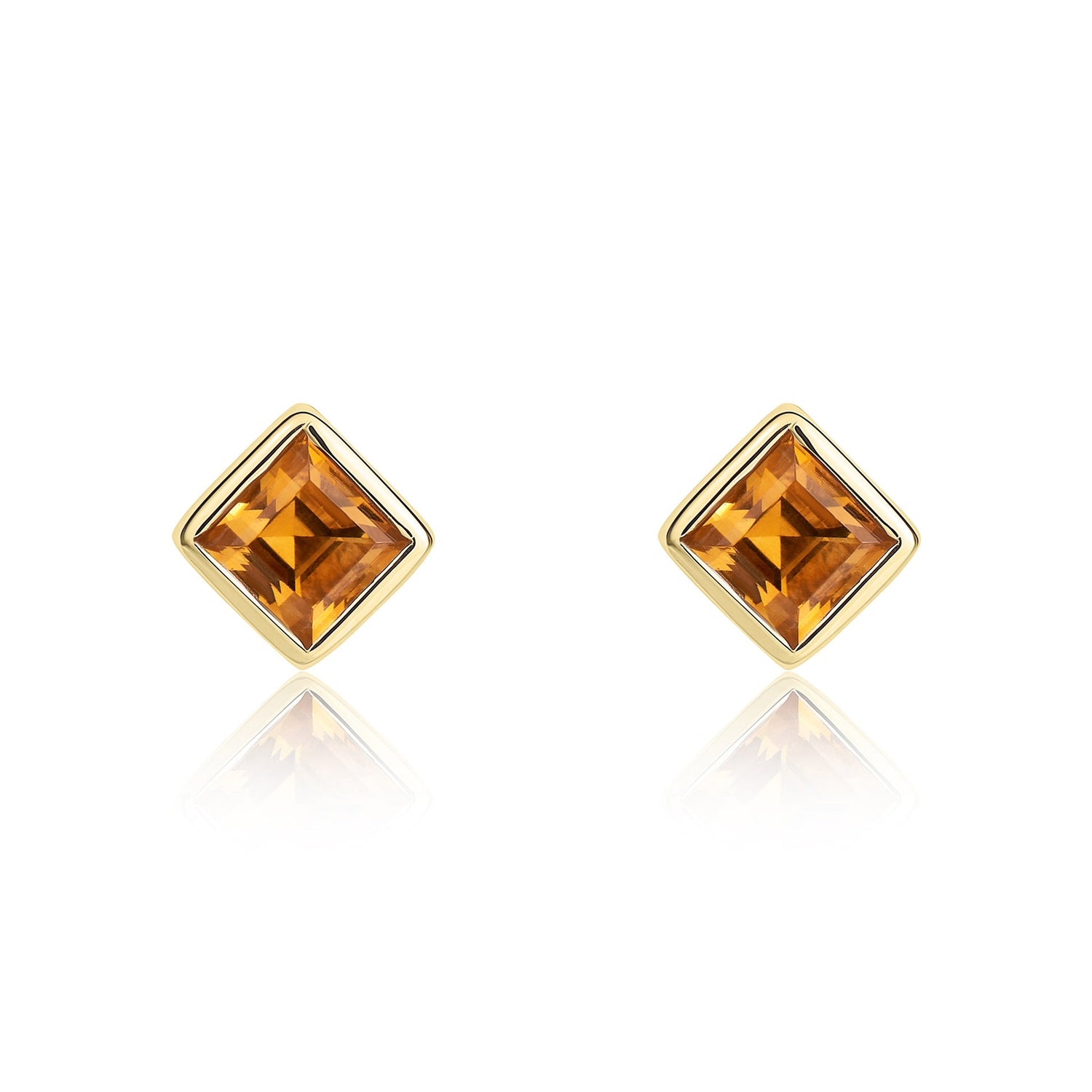 9ct Yellow Gold Square Natural Citrine Rubover Stud Earrings 3mm