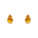 9ct Yellow Gold Pear Shaped Natural Citrine Rubover Stud Earrings — 5x3mm