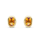 9ct Yellow Gold Oval Natural Citrine Rubover Stud Earrings — 4x3mm