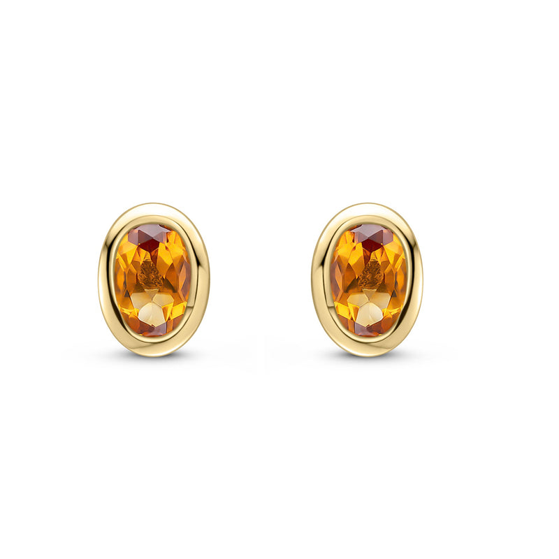 9ct Yellow Gold Oval Natural Citrine Rubover Stud Earrings — 4x3mm