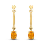 9ct Yellow Gold Oval Natural Citrine Claw Bar Drop Earrings — 6x4mm