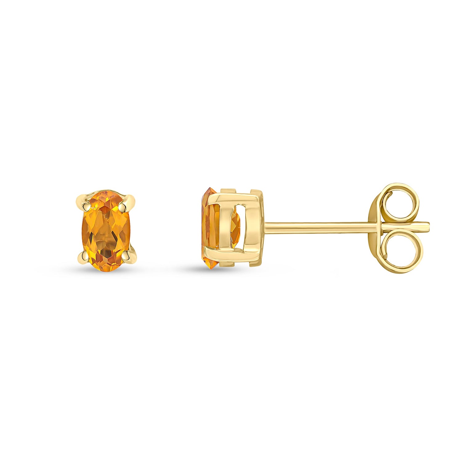 9ct Yellow Gold Oval Natural Citrine Claw Stud Earrings — 5x3mm