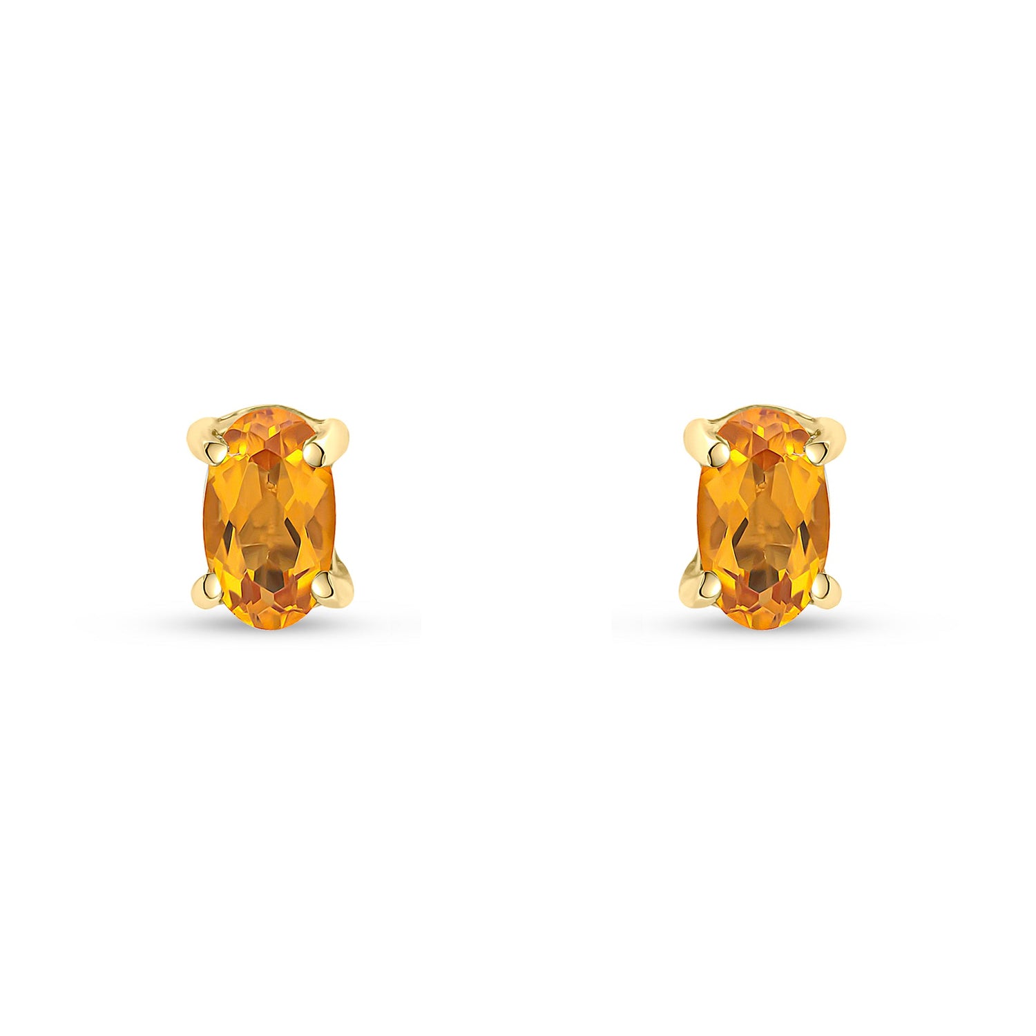 9ct Yellow Gold Oval Natural Citrine Claw Stud Earrings — 5x3mm