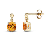 9ct Yellow Gold Round Natural Citrine Claw Drop Earrings with Bead Top — 6mm