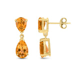 9ct Yellow Gold Pear Shaped Natural Citrine Two Stone Claw Drop Earrings — 9x6mm
