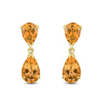 9ct Yellow Gold Pear Shaped Natural Citrine Two Stone Claw Drop Earrings — 9x6mm