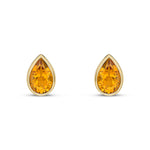 9ct Yellow Gold Pear Shaped Natural Citrine Rubover Stud Earrings — 9x6mm