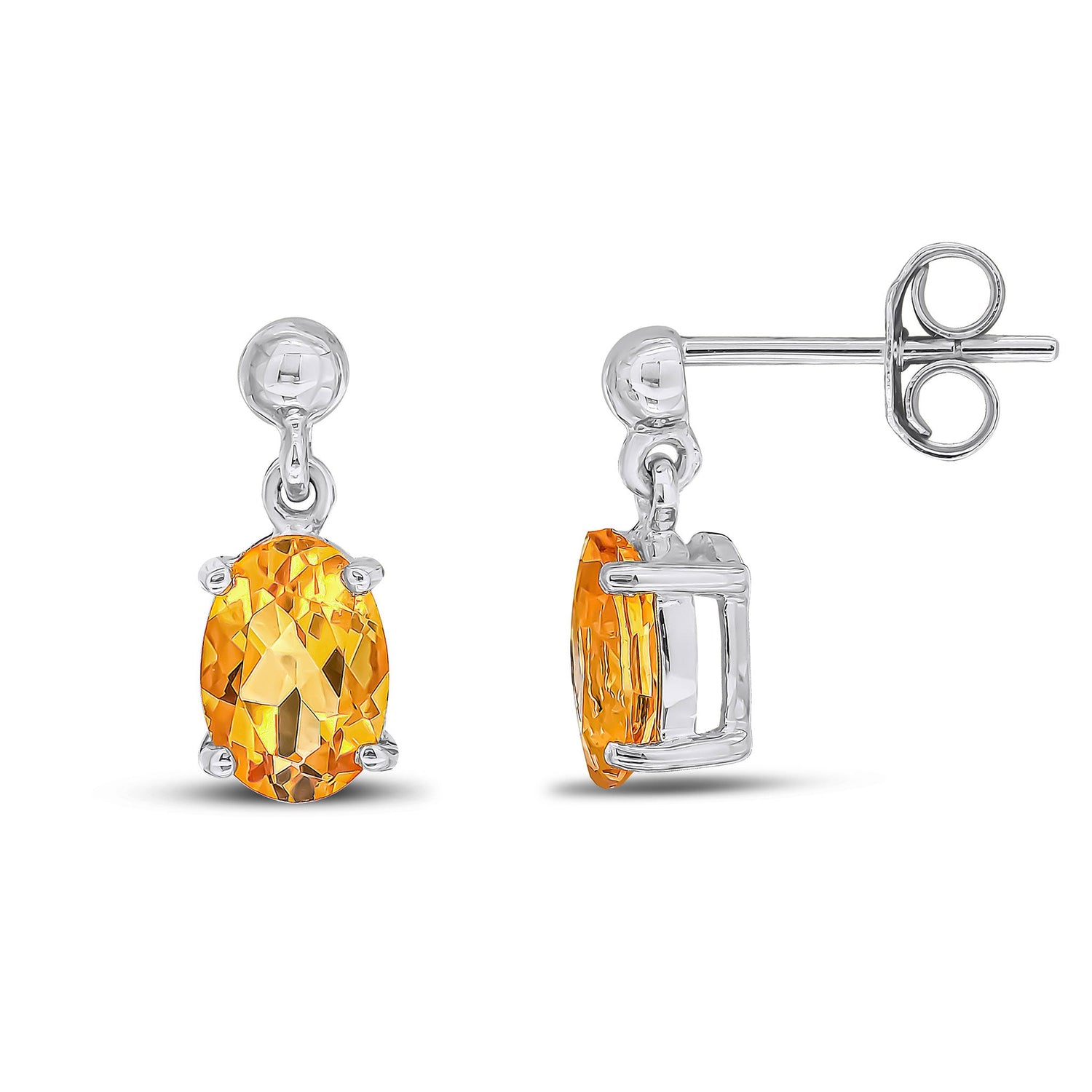 9ct White Gold Oval Natural Citrine Claw Drop Earrings — 7x5mm