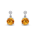 9ct White Gold Round Natural Citrine Claw Drop Earrings with Bead Top — 6mm