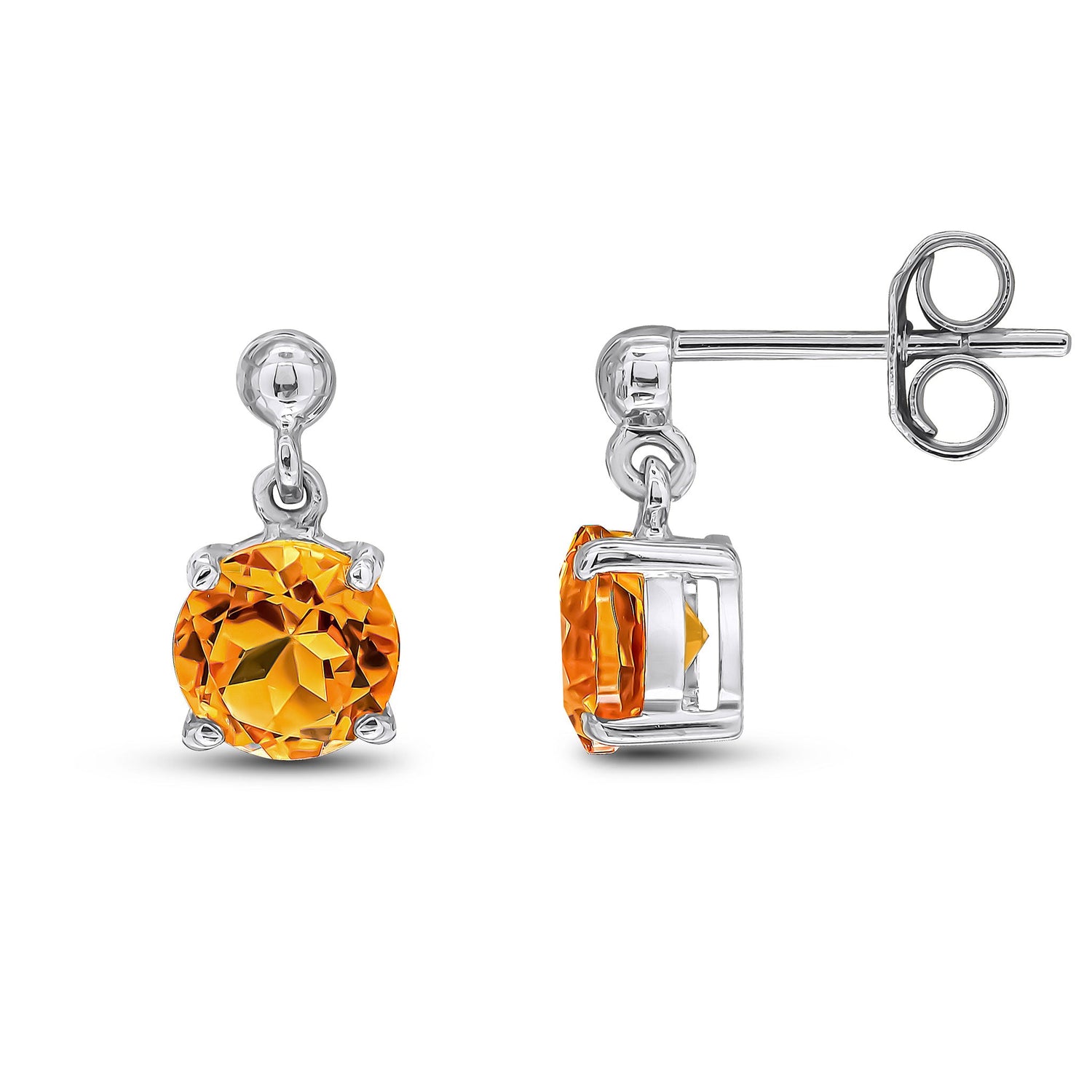 9ct White Gold Round Natural Citrine Claw Drop Earrings 6mm