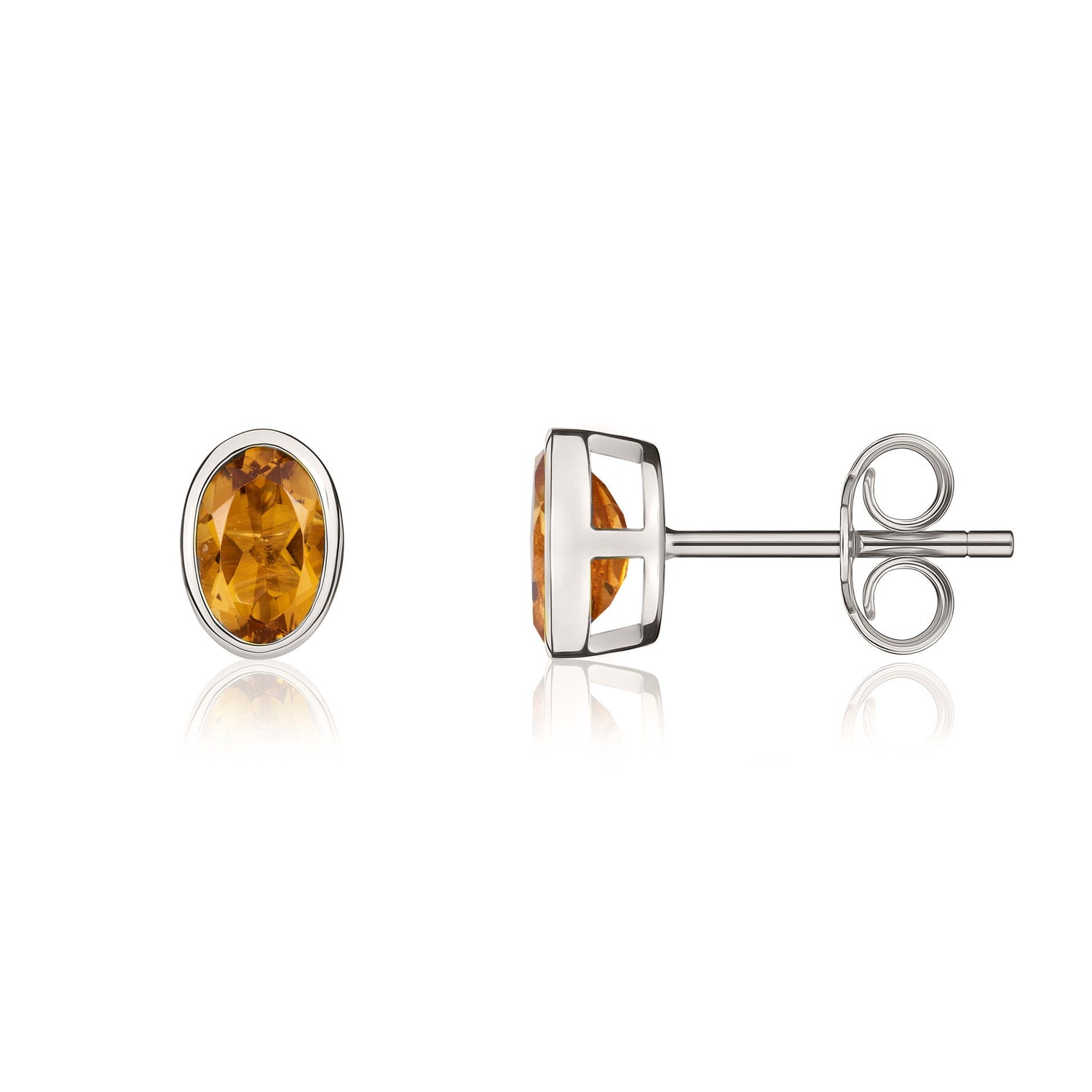 9ct White Gold Oval Natural Citrine Rubover Stud Earrings 6x4mm