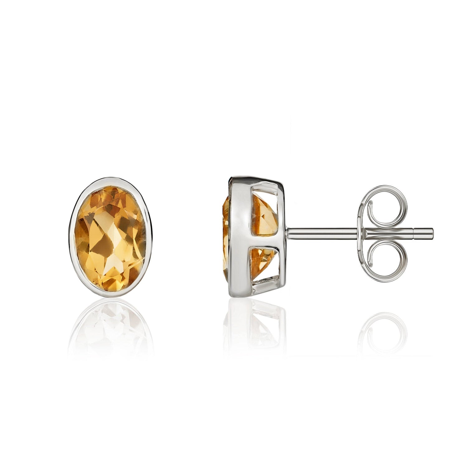 9ct White Gold Oval Natural Citrine Rubover Stud Earrings 7x5mm
