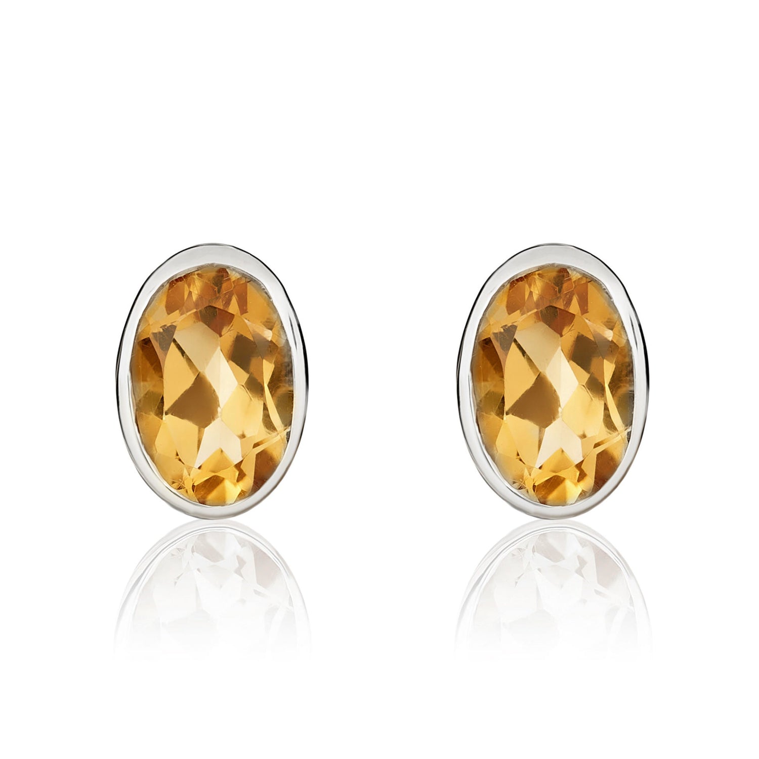 9ct White Gold Oval Natural Citrine Rubover Stud Earrings 7x5mm