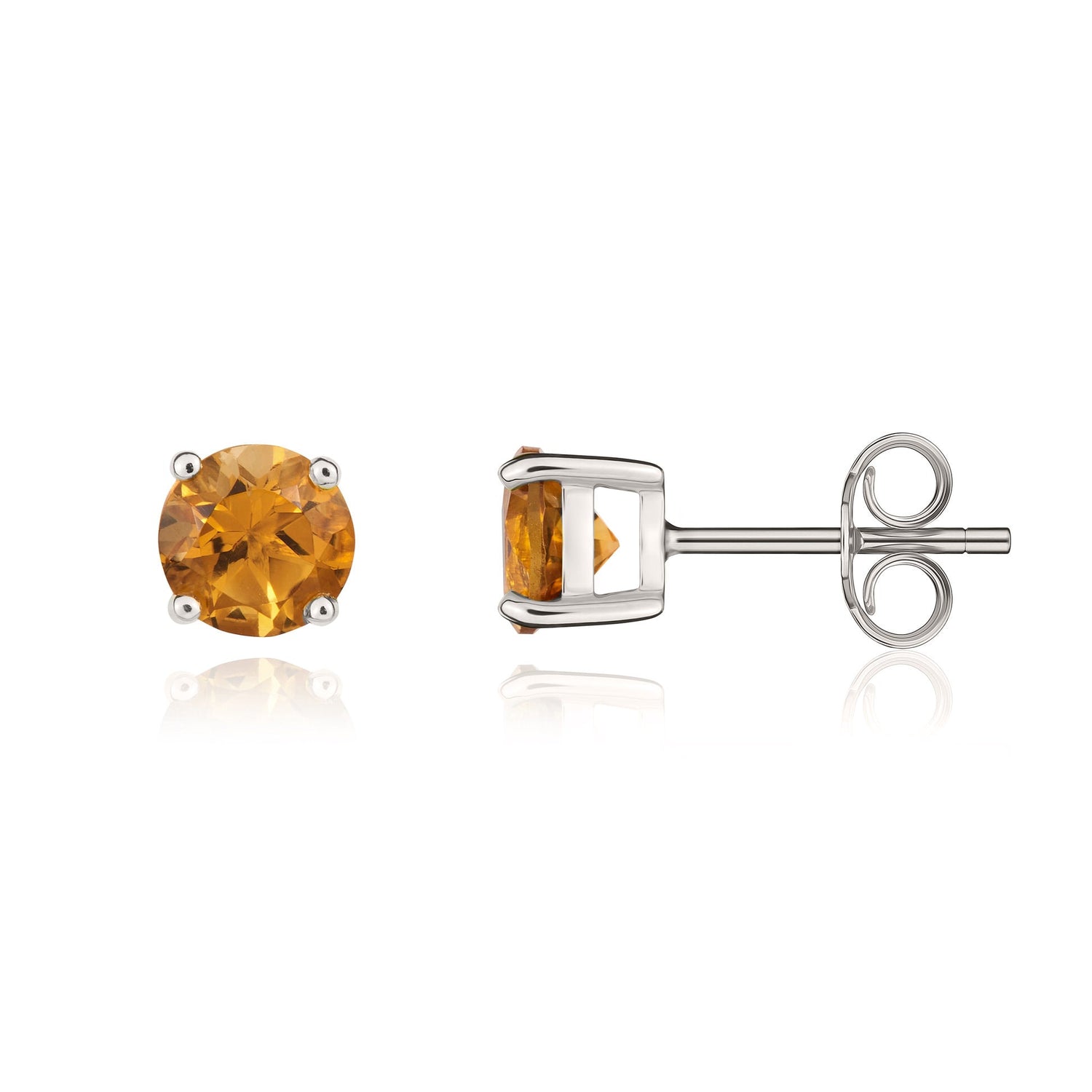 9ct White Gold Round Natural Citrine Claw Stud Earrings — 5mm