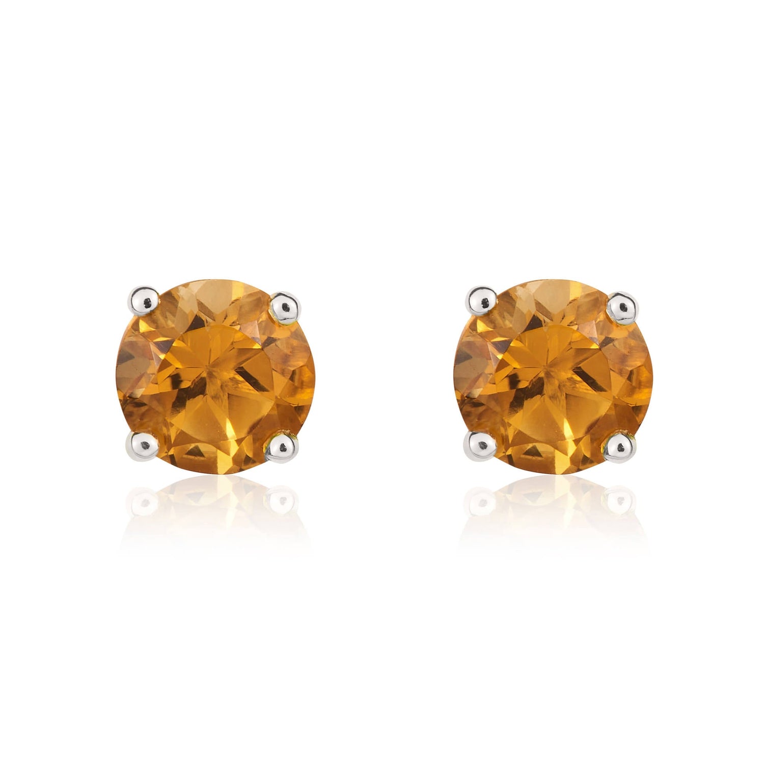 9ct White Gold Round Natural Citrine Claw Stud Earrings — 5mm