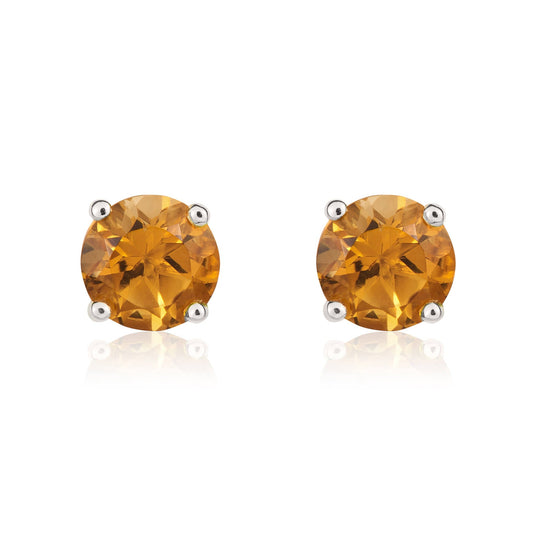 9ct White Gold Round Natural Citrine Claw Stud Earrings — 5mm