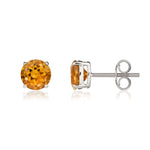 9ct White Gold Round Natural Citrine Claw Stud Earrings — 7mm