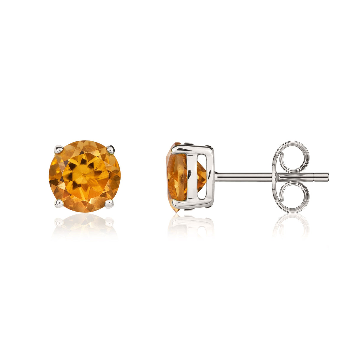 9ct White Gold Round Natural Citrine Claw Stud Earrings — 7mm