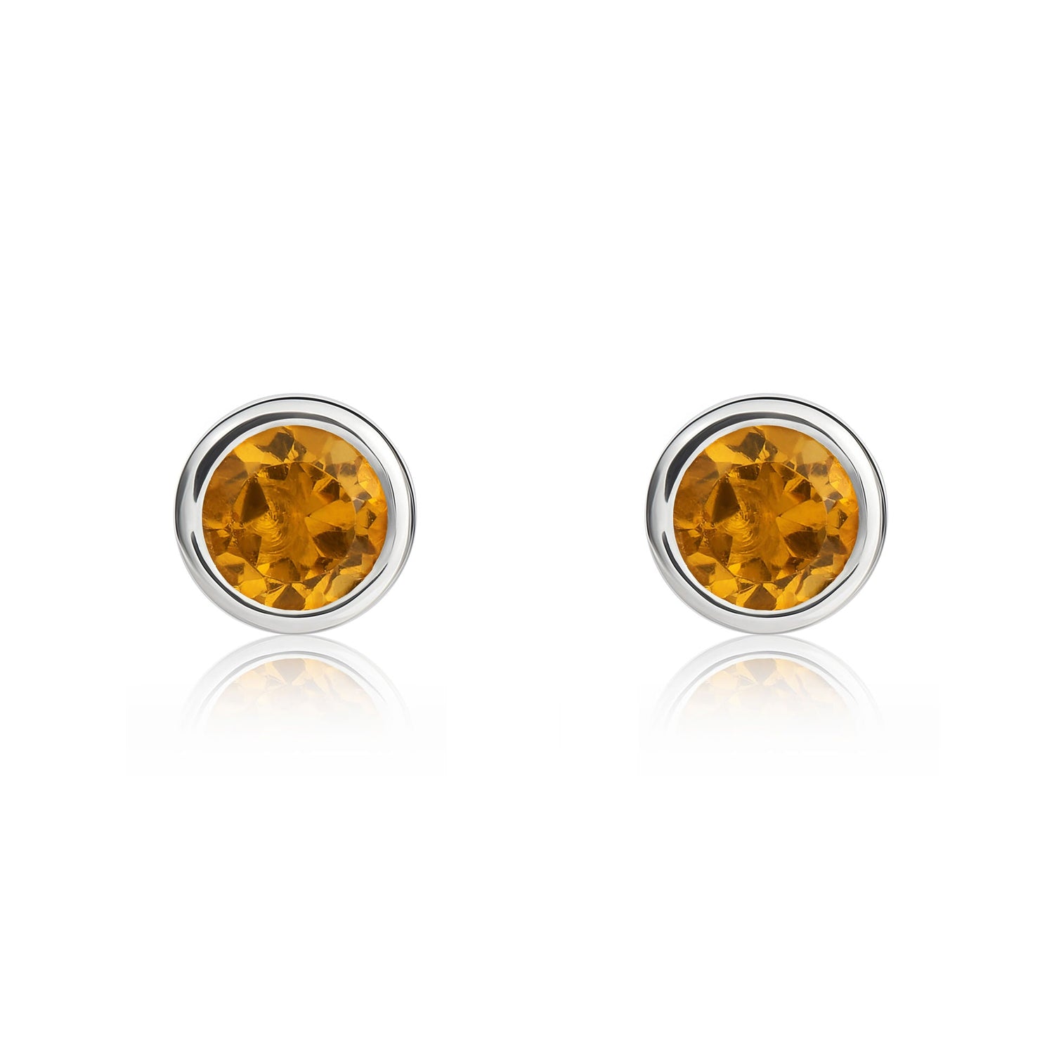 9ct White Gold Round Natural Citrine Rubover Stud Earrings 4mm