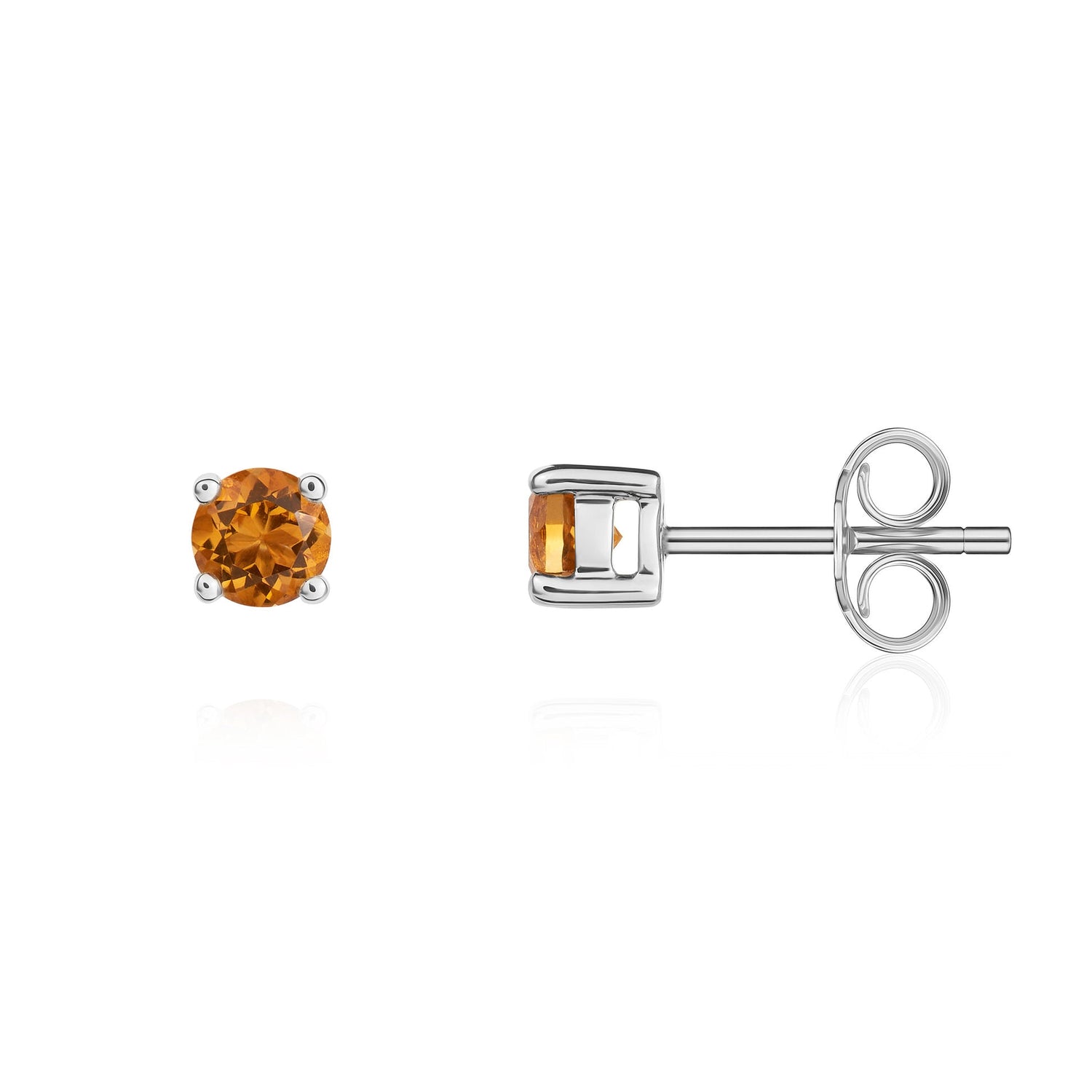 9ct White Gold Round Natural Citrine Claw Stud Earrings — 4mm