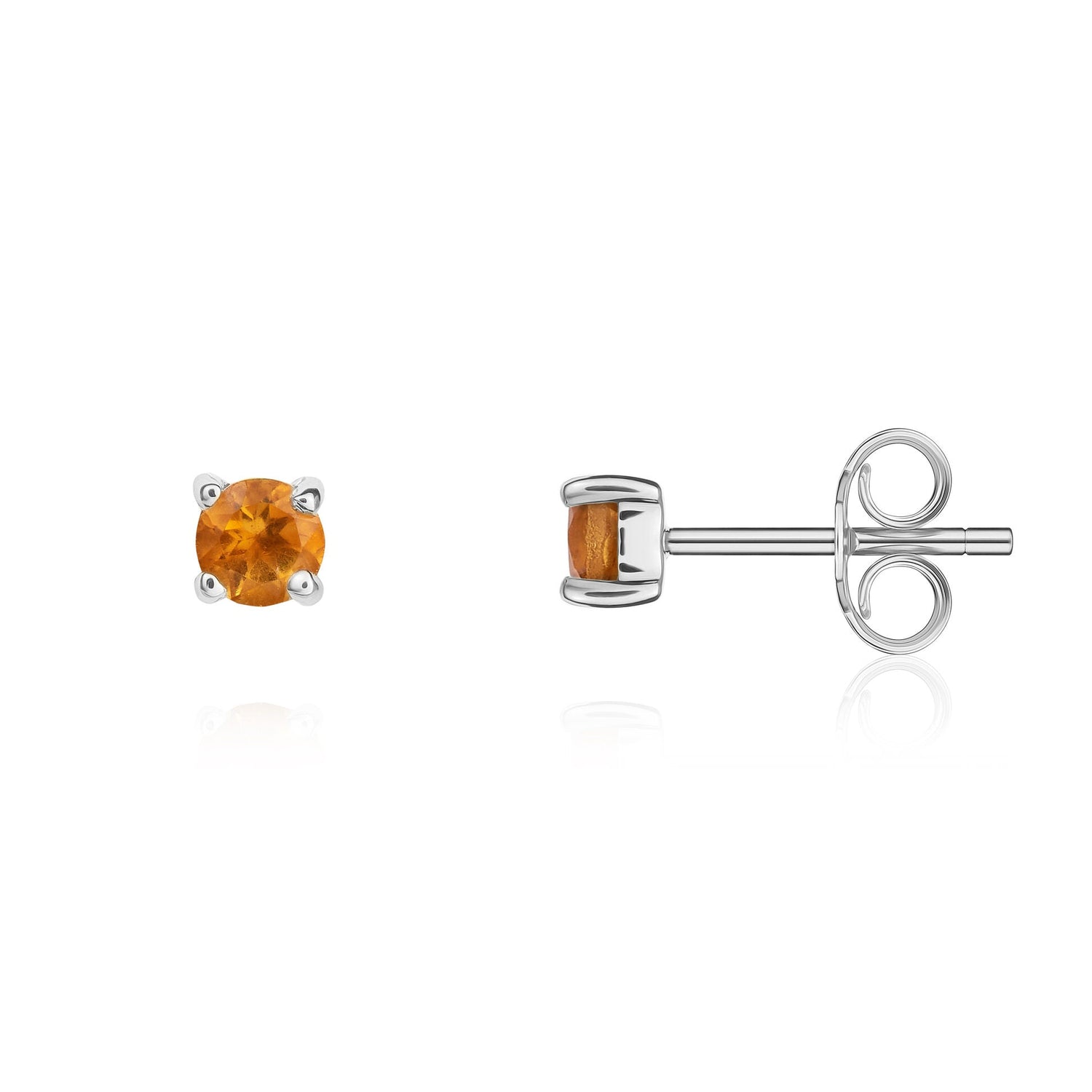 9ct White Gold Round Natural Citrine Claw Stud Earrings 3mm