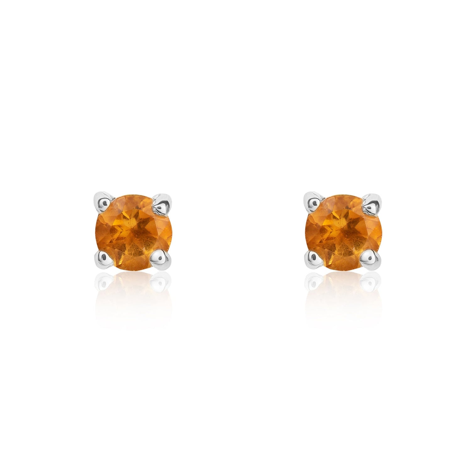 9ct White Gold Round Natural Citrine Claw Stud Earrings 3mm
