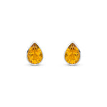 9ct White Gold Pear Shaped Natural Citrine Rubover Stud Earrings — 7x5mm