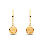 9ct Yellow Gold Curved Bar Checkerboard Cut Round Natural Citrine Spec Set Drop Earrings — 5.5mm