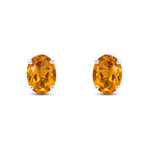 9ct White Gold Oval Natural Citrine Claw Stud Earrings — 8x6mm