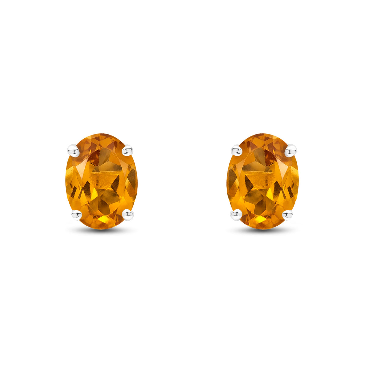 9ct White Gold Oval Natural Citrine Claw Stud Earrings — 8x6mm
