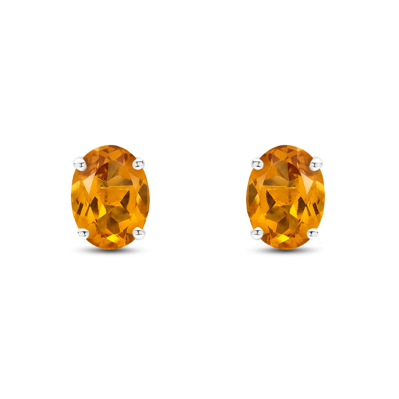 9ct White Gold Oval Natural Citrine Claw Stud Earrings — 8x6mm