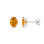9ct White Gold Oval Natural Citrine Claw Stud Earrings — 8x6mm