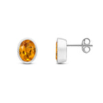 9ct White Gold Oval Natural Citrine Rubover Stud Earrings — 8x6mm