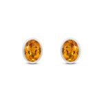 9ct White Gold Oval Natural Citrine Rubover Stud Earrings — 8x6mm